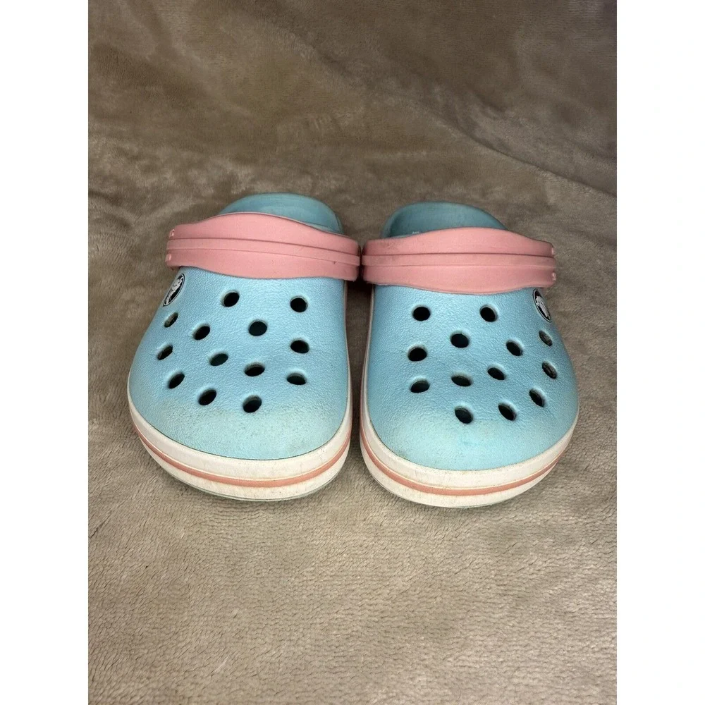 Crocs Crocband Clogs K Kids Ice Blue / Pink‎ Slip On Shoes Back Strap Size 5C